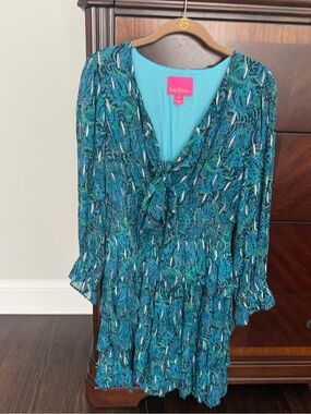 Lilly Pulitzer Teal Dress with Navy and silver accents. Worn only 3 times